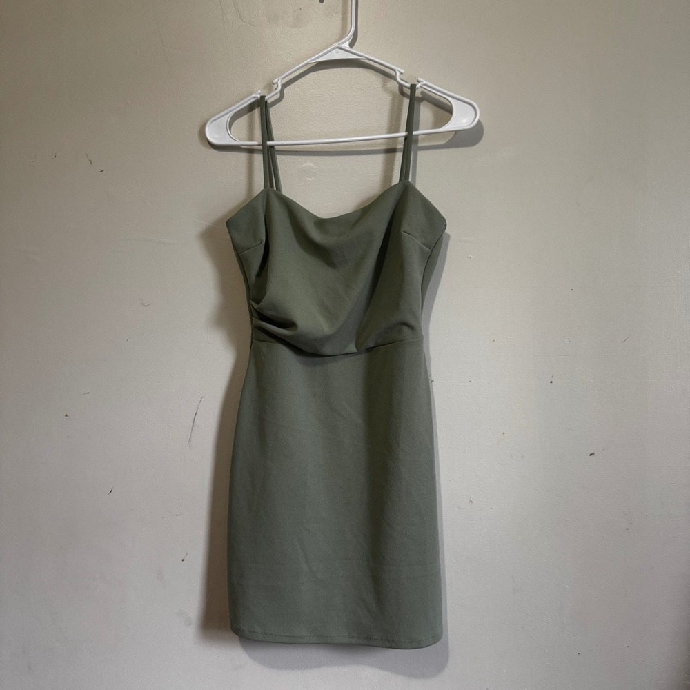 Windsor Sage Green Mini Dress Earthy Cowl Neck Bodycon